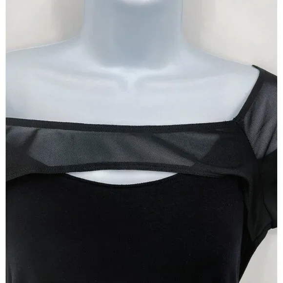 NEW Good American Off the Shoulder Cut Out Mesh Midi Dress Black - Picture 9 of 14